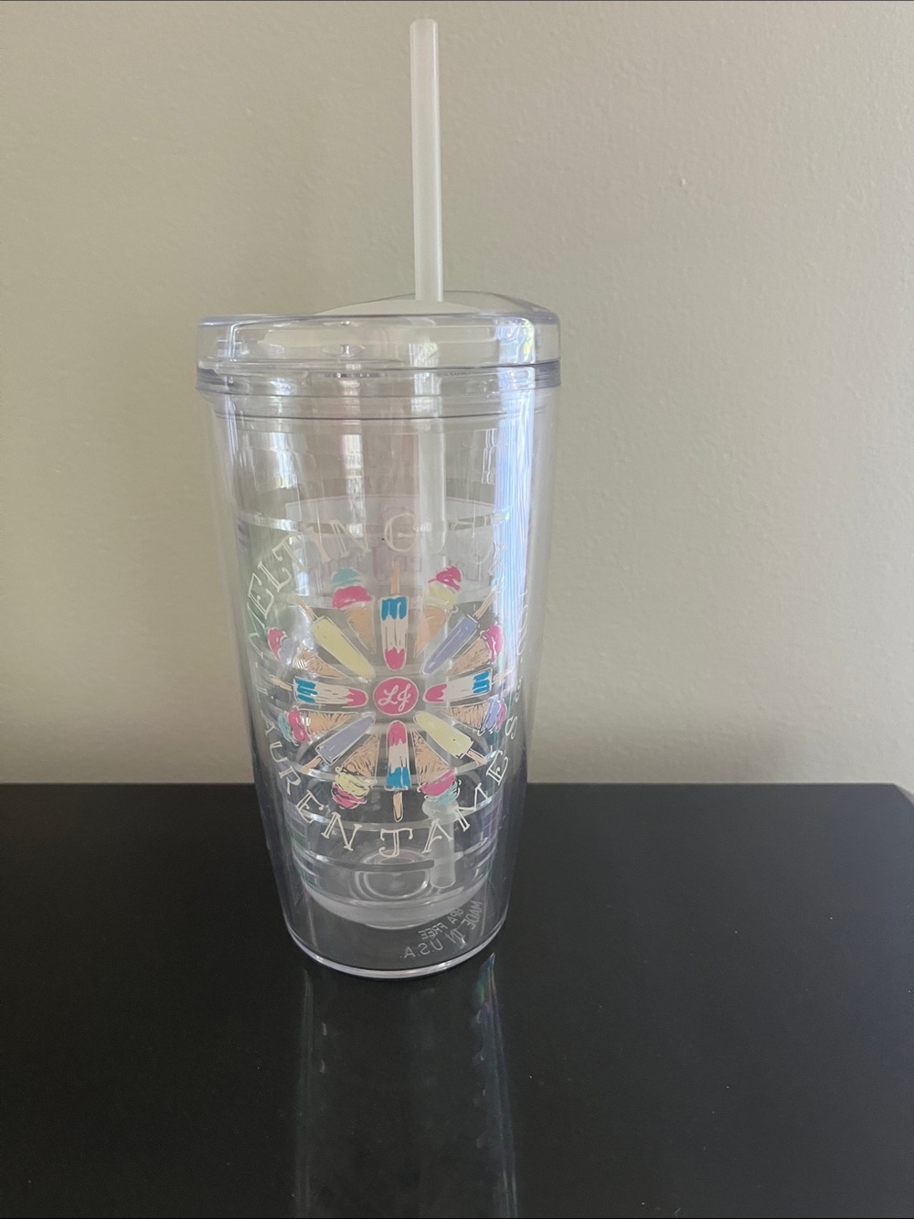 Lauren James Clear Acrylic Tumbler with Multicolor Wheel and White Straw